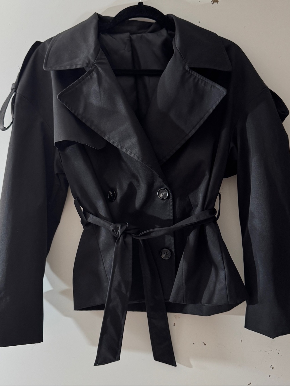 Black Womens Double-Breasted Belted Trench Jacket! NEW WITHOUT TAGS!